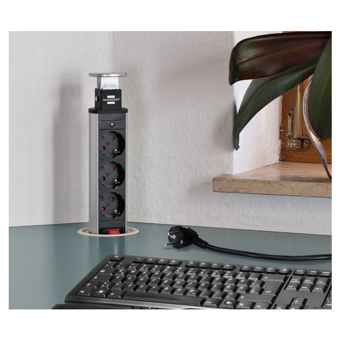 Stekkerdoos Brennenstuhl toren 3 voudig 2 meter zwart/zilver