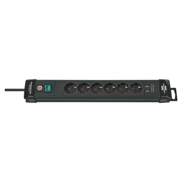 Stekkerdoos Brennenstuhl Premium 6 voudig inclusief 2 USB 3 meter zwart