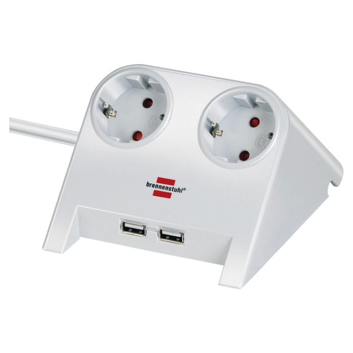 Stekkerdoos Brennenstuhl bureau 2 voudig inclusief 2 USB 1.8m wit