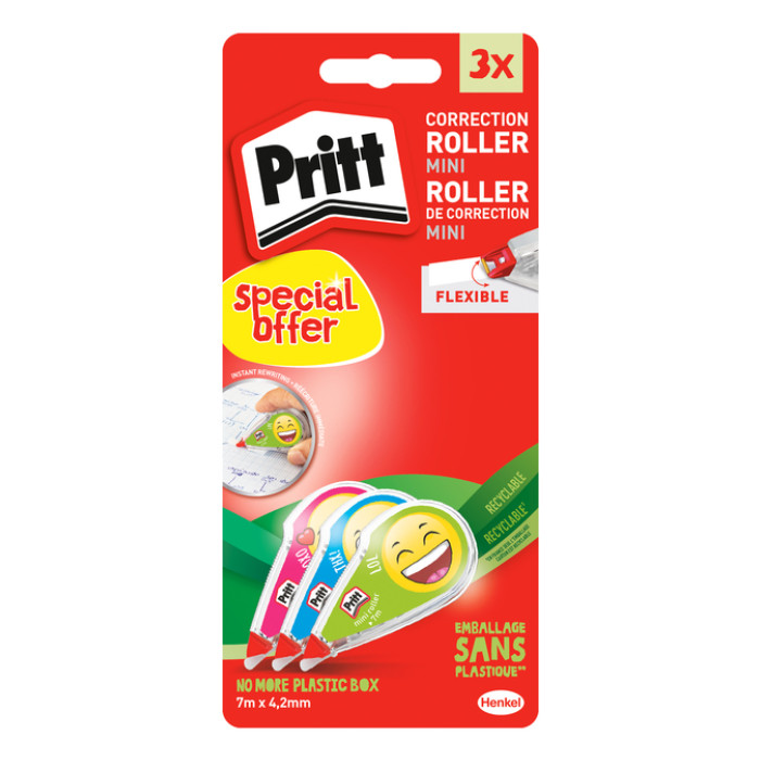 Correctietape Pritt mini flex 4,2mmx7m Emoji blister 2+1 gratis