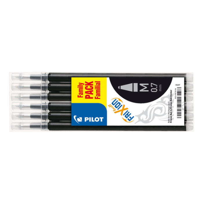 Rollerpenvulling PILOT friXion medium zwart set à 6 stuks