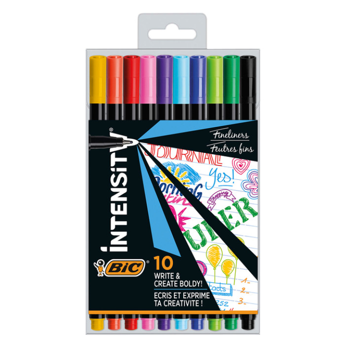 Fineliner Bic Intensity fijn assorti pak à 10 stuks