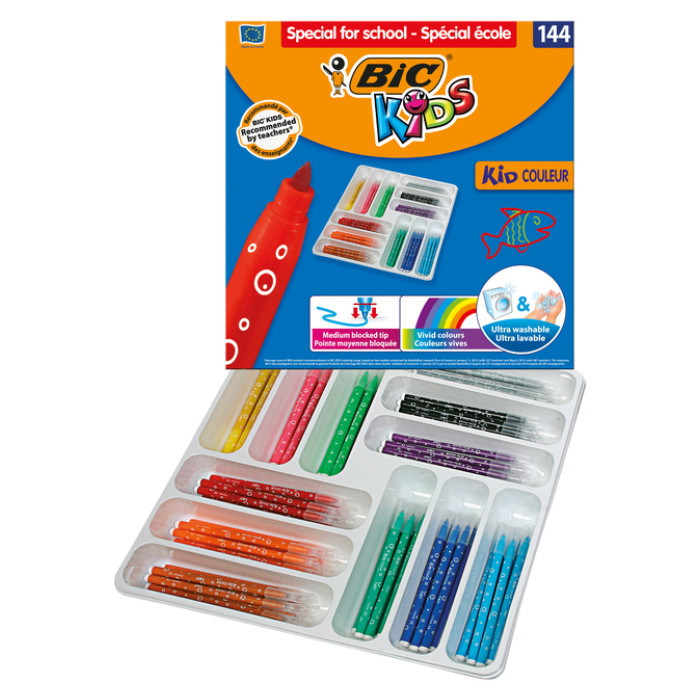 Kleurstiften BicKids couleur medium assorti schoolbox à 144 stuks