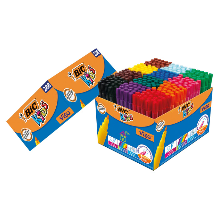 Kleurstiften BicKids visa  fijn assorti schoolbox à 288 stuks