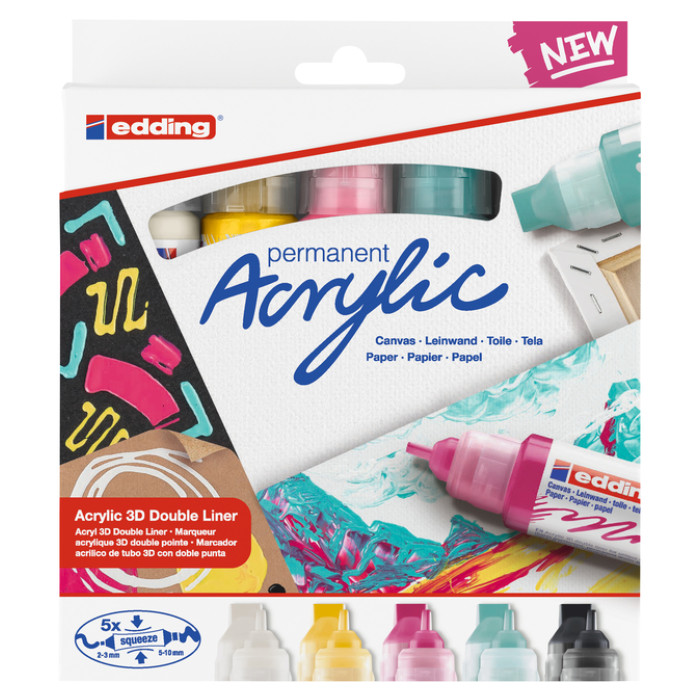 Acrylmarker edding e-5400 3D double liner medium basis assorti 5 stuks