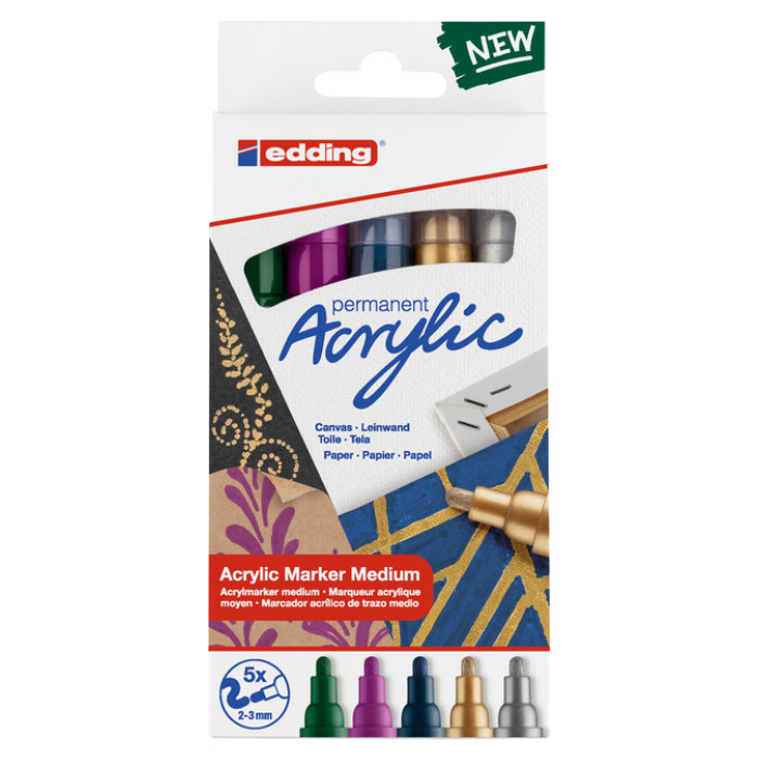 Acrylmarker edding e-5100 medium metallic assorti set à 5 stuks