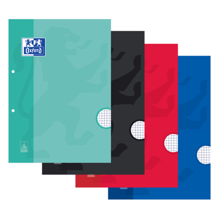 Cursusblok Oxford School A4 ruit 5x5mm 2-gaats 200 pagina's 80gr assorti