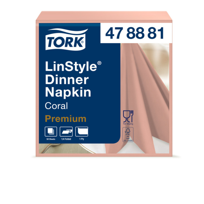 Dinerservet Tork Linstyle Premium 1/4 vouw 1-laags 390x390mm 50 vel koraal 478881
