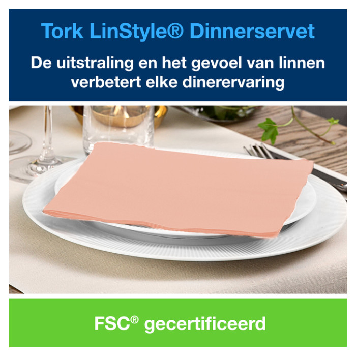Dinerservet Tork Linstyle Premium 1/4 vouw 1-laags 390x390mm 50 vel koraal 478881