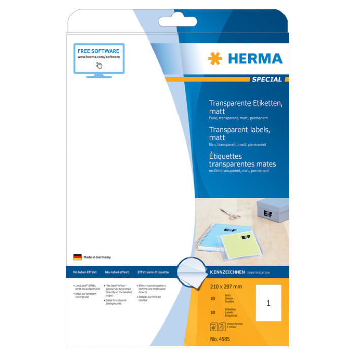 Etiket HERMA 4585 210x297mm weerbestendig transparant mat 10stuks
