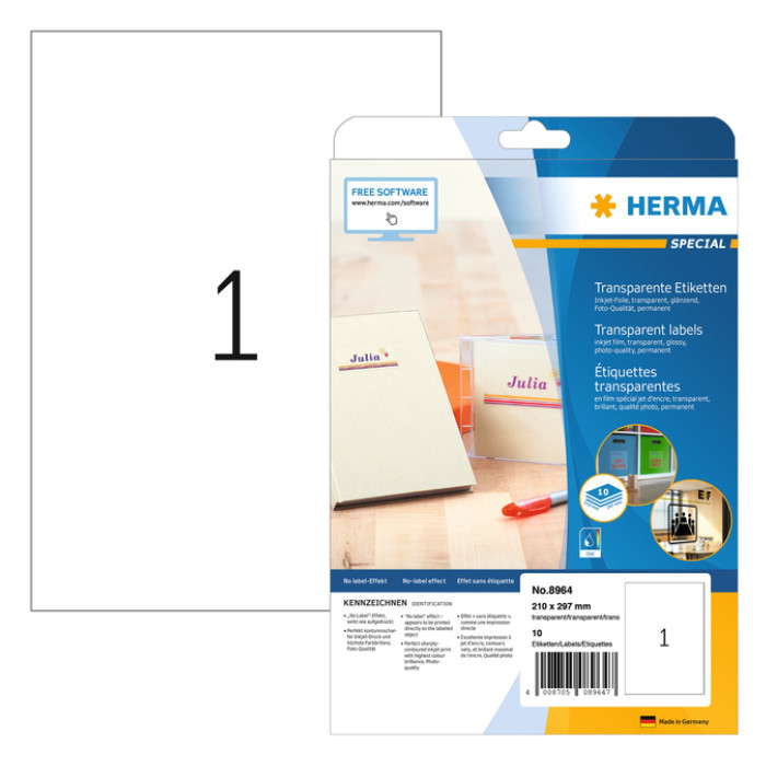 Etiket HERMA 8964 210x297mm transparant glanzend 10stuks