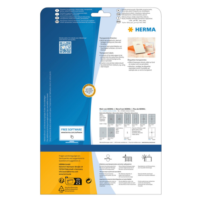 Etiket HERMA 8964 210x297mm transparant glanzend 10stuks