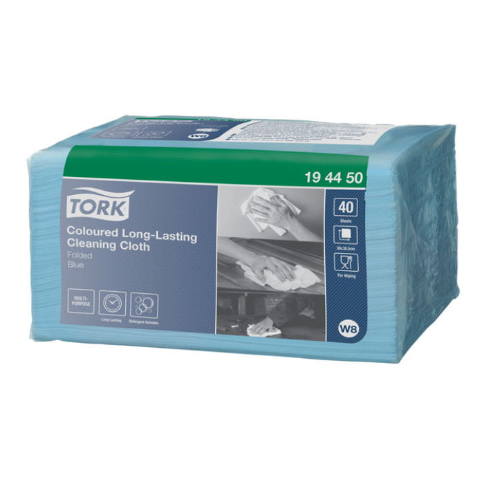Reinigingsdoek Tork W8 Premium 1-laags 8x40 vel blauw 194450