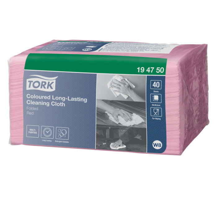 Reinigingsdoek Tork W8 Premium 1-laags 8x40 vel rood 194750