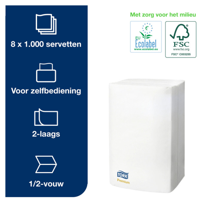 Servet Tork N4 Xpressnap Premium 1/2 vouw 2-laags 213x165mm 1000 vel wit 15850