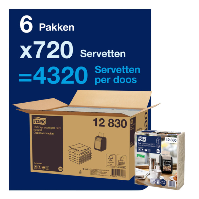 Servet Tork N14 Xpressnap Fit Advanced multifold 2-laags 213x165mm 720 vel naturel 12830