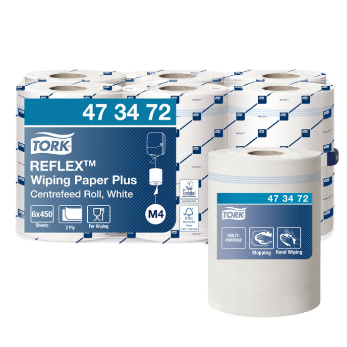 Poetspapier Tork M4 Reflex Plus Advanced 2-laags 450 vel wit 473472