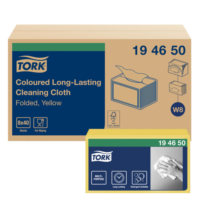Reinigingsdoek Tork W8 Premium 1-laags 8x40 vel geel 194650