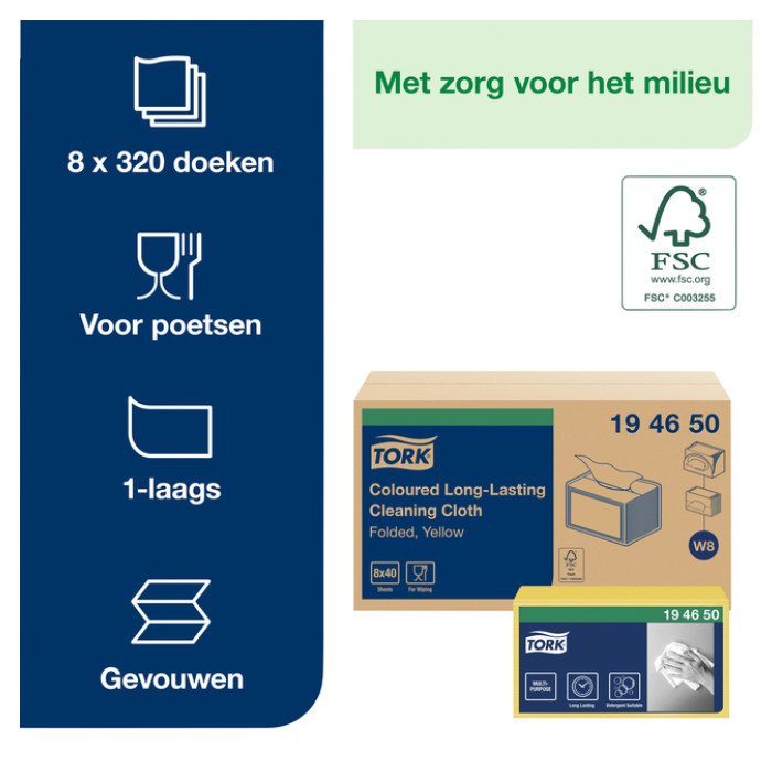 Reinigingsdoek Tork W8 Premium 1-laags 8x40 vel geel 194650