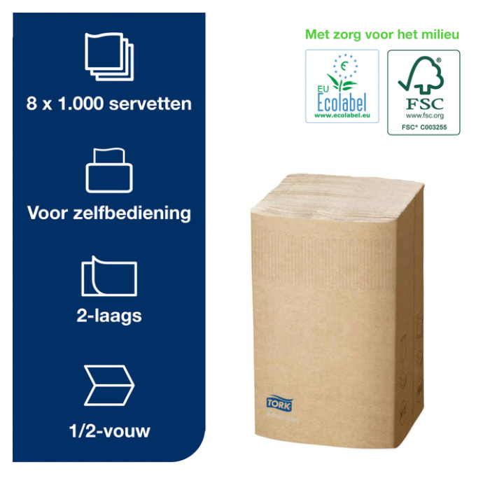 Servet Tork N4 Xpressnap Premium 1/2 vouw 2-laags 213x165mm 1000 vel naturel 12880