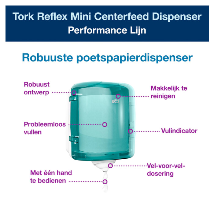 Handdoekroldispenser Tork M4 Performance Reflex turquoize 473180