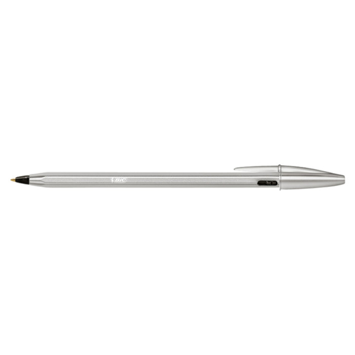 Balpen Bic Cristal Re-new medium zilver + 2 vullingen zwart