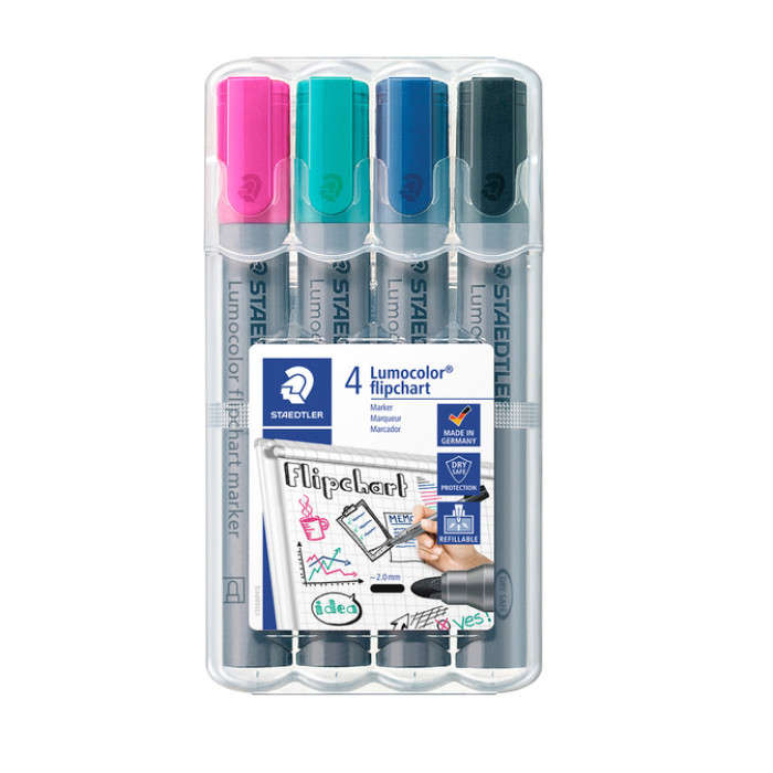 Viltstift Staedtler 356 voor flipover rond 2mm set à 4 stuks assorti