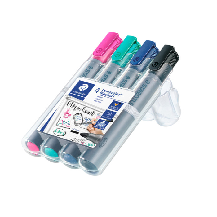 Viltstift Staedtler 356 voor flipover rond 2mm set à 4 stuks assorti