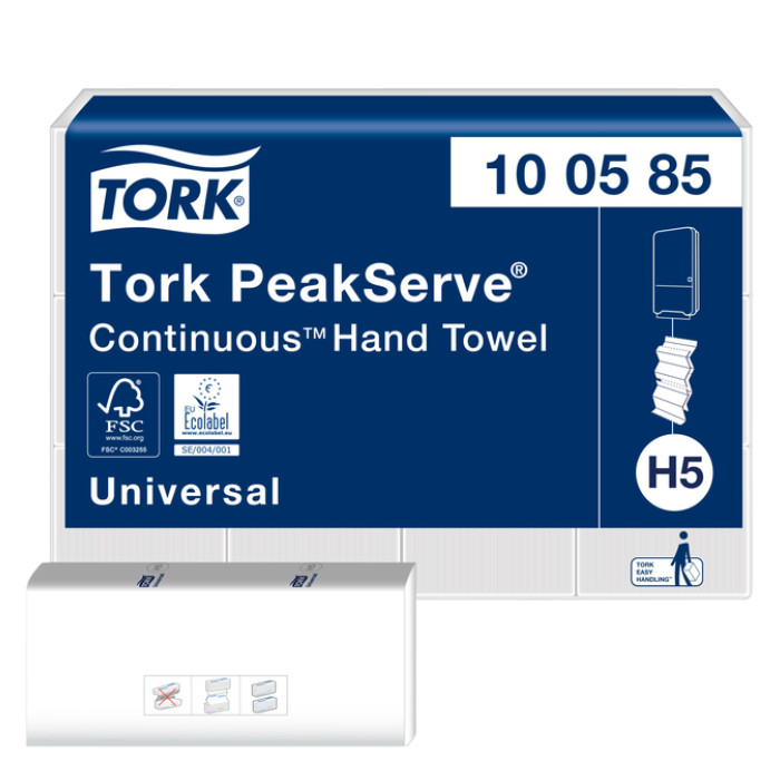 Handdoek Tork H5 PeakServe Universal 1-laags 201x225mm 12x410 vel wit 100585