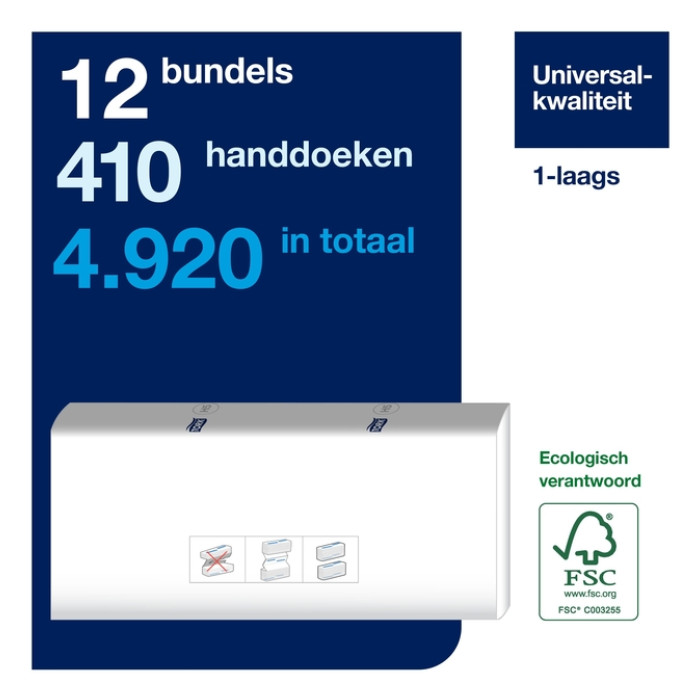 Handdoek Tork H5 PeakServe Universal 1-laags 201x225mm 12x410 vel wit 100585