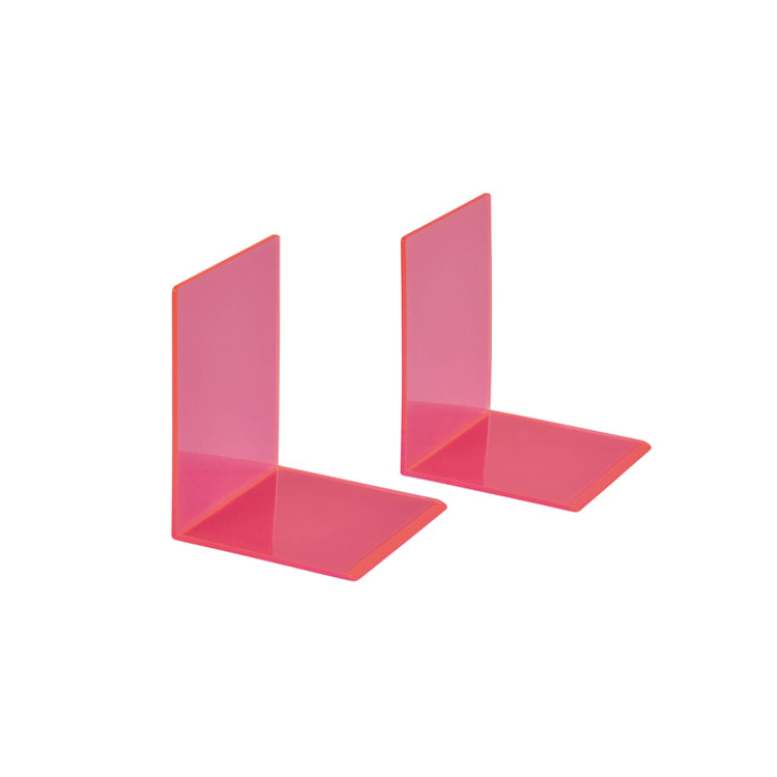 Boekensteun MAUL 10x10x13cm acryl set 2 neon rood transparant
