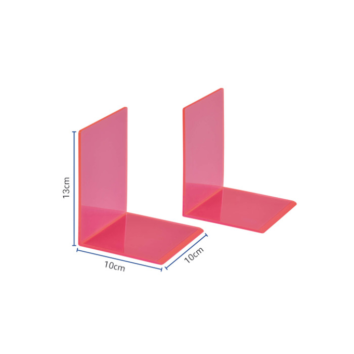 Boekensteun MAUL 10x10x13cm acryl set 2 neon rood transparant