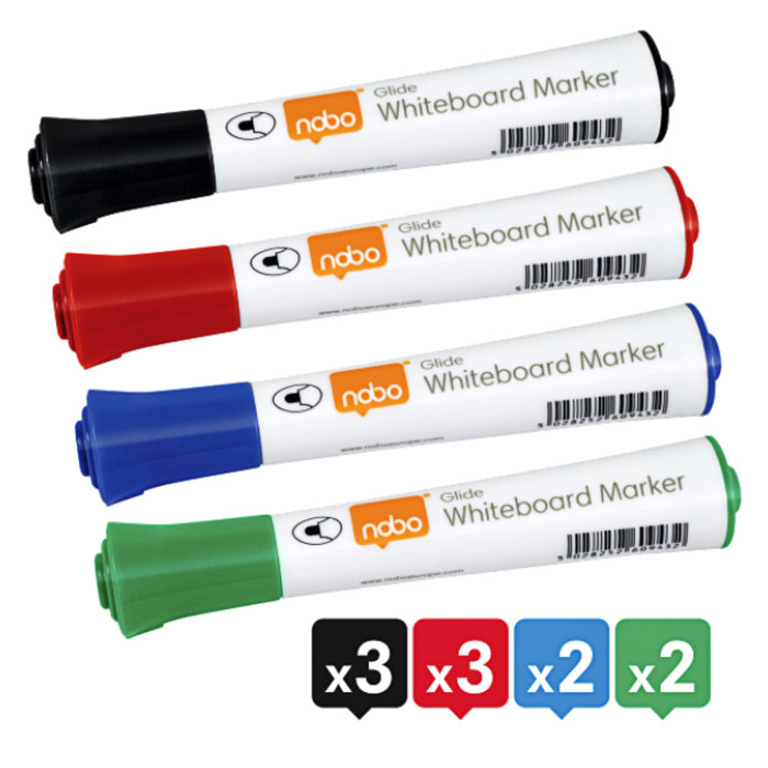 Whiteboardmarker Nobo Glide rond assorti 2mm 10st