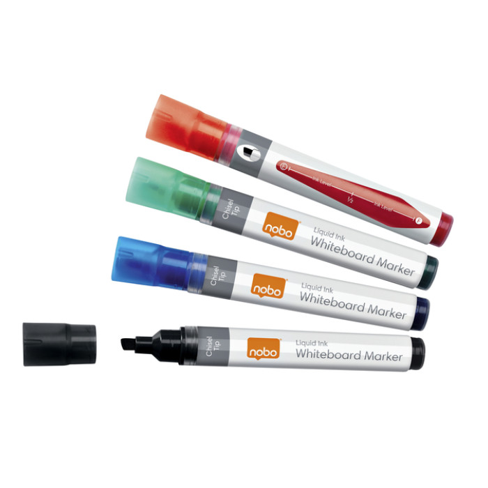Whiteboardmarker Nobo Liquid ink schuin assorti 4mm 4st