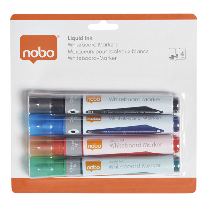 Whiteboardmarker Nobo Liquid ink schuin assorti 4mm 4st