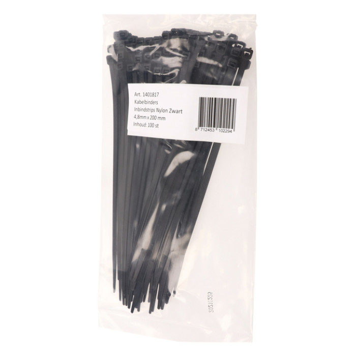 Kabelbinders IEZZY nylon 4.8x200mm D 49.5mm zwart 100 stuks