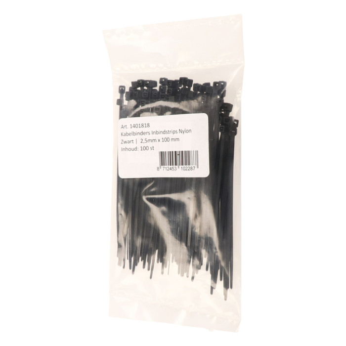 Kabelbinders IEZZY nylon 2.5x100mm D 20.5mm zwart 100 stuks