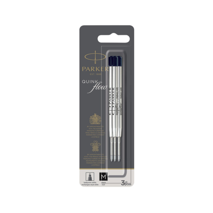 Balpenvulling Parker Quinkflow medium zwart blister à 3 stuks