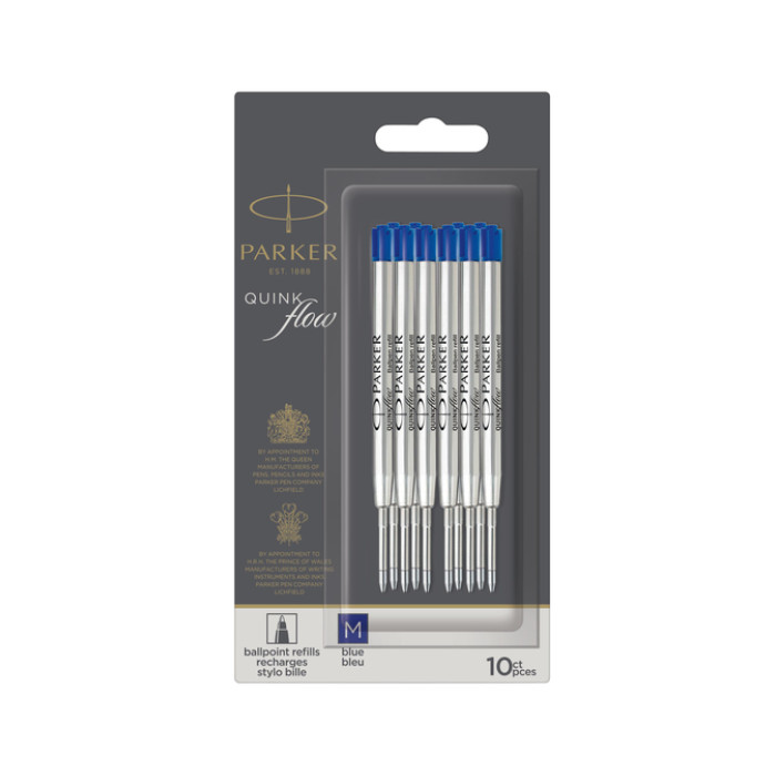 Balpenvulling Parker Quinkflow medium blauw blister à 10 stuks