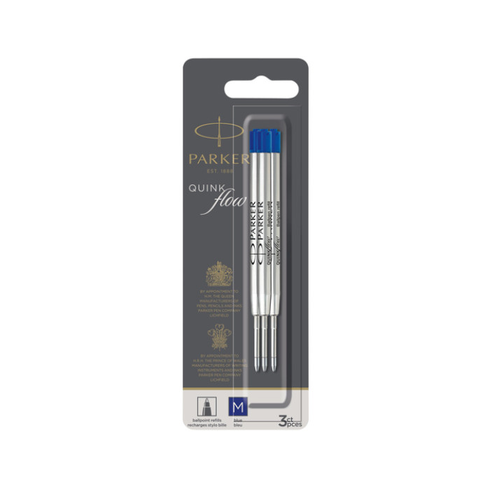 Balpenvulling Parker Quinkflow medium blauw blister à 3 stuks
