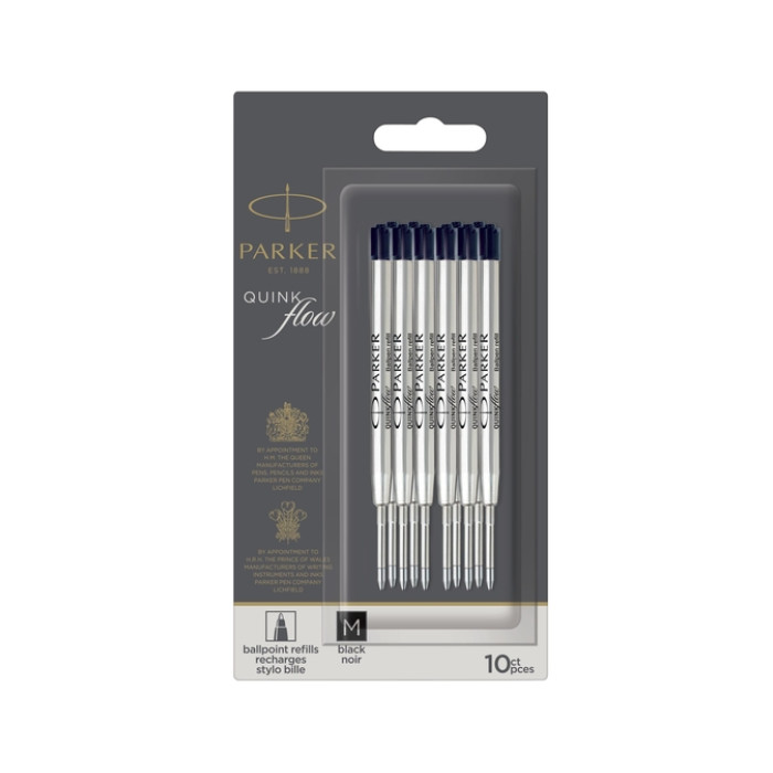 Balpenvulling Parker Quinkflow medium zwart blister à 10 stuks