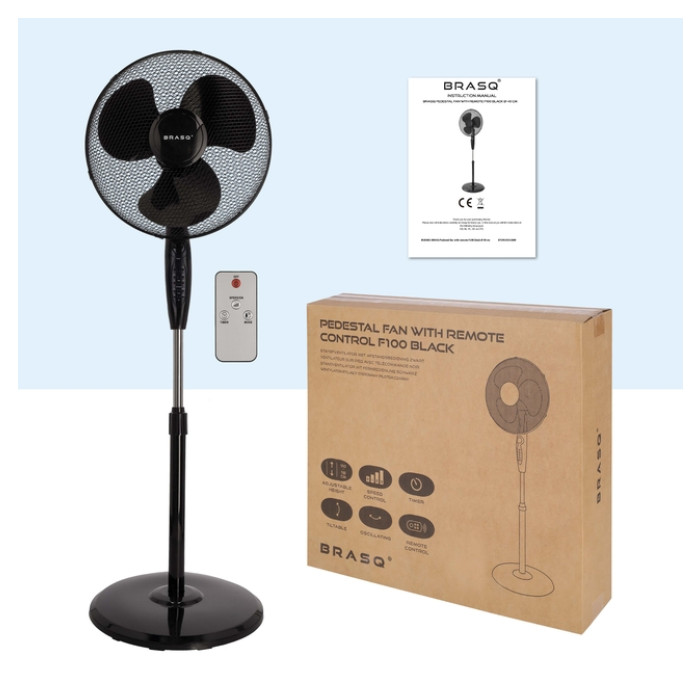 Statiefventilator BRASQ met remote Ø 40cm zwart