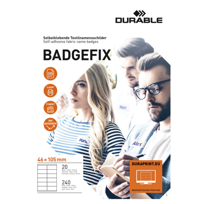 Naambadge etiket Durable 8363 46x105mm zelfklevend wit 240 stuks