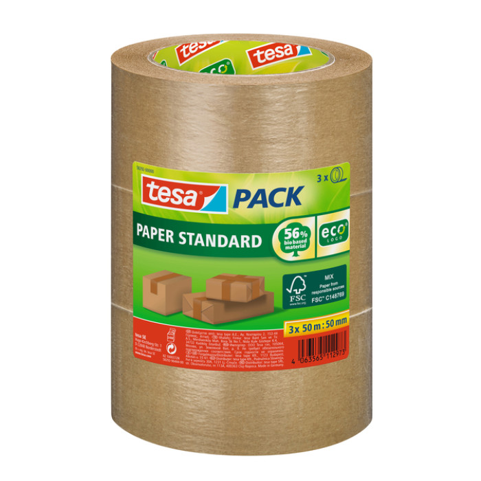 Verpakkingstape tesapack® Papier Standard ecoLogo 50mx50mm bruin bundel 3 rollen