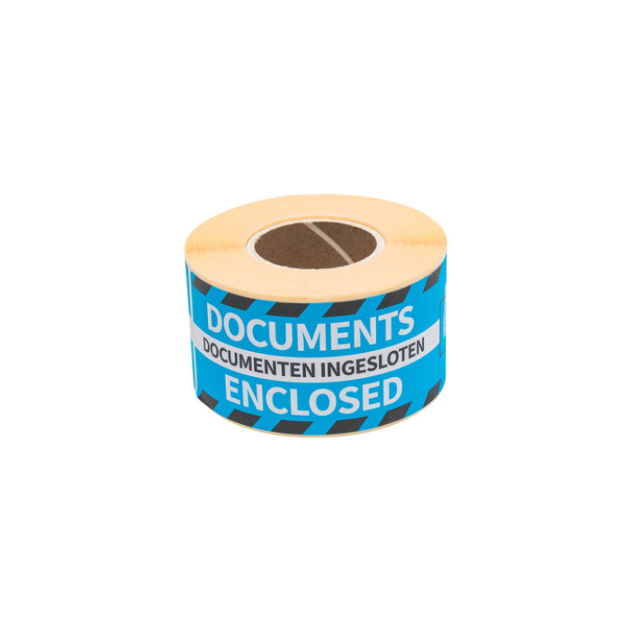 Waarschuwingsetiket Rillprint documents enclosed 46x125mm blauw 250 stuks