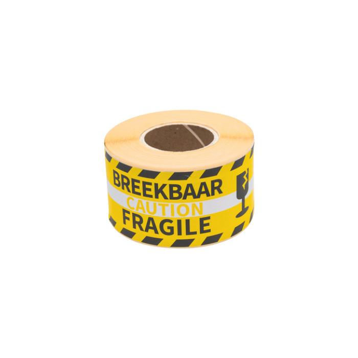 Waarschuwingsetiket Rillprint fragile 46x125mm geel 250 stuks