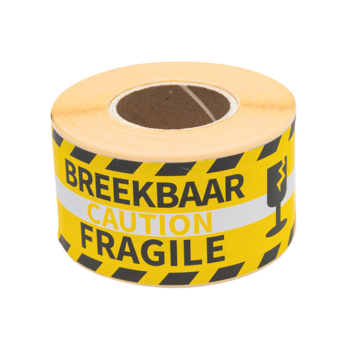 Waarschuwingsetiket Rillprint fragile 46x125mm geel 250 stuks