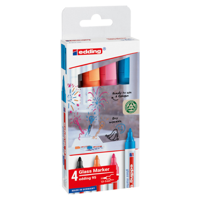 Viltstift edding 95 glasbord rond 1.5-3mm incl wit assorti 4 stuks