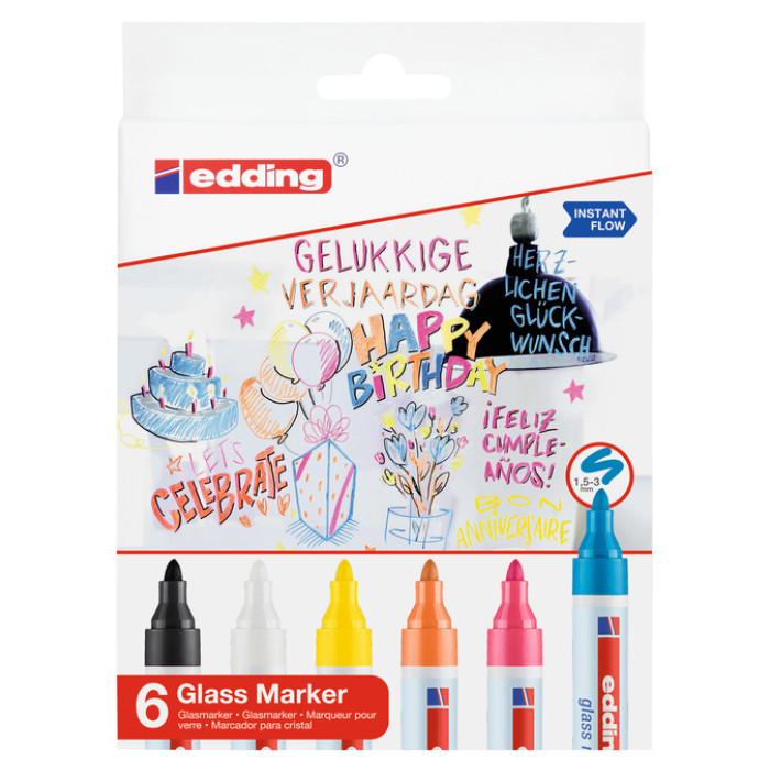 Viltstift edding 95 glasbord rond 1.5-3mm incl wt en zw assorti 6st