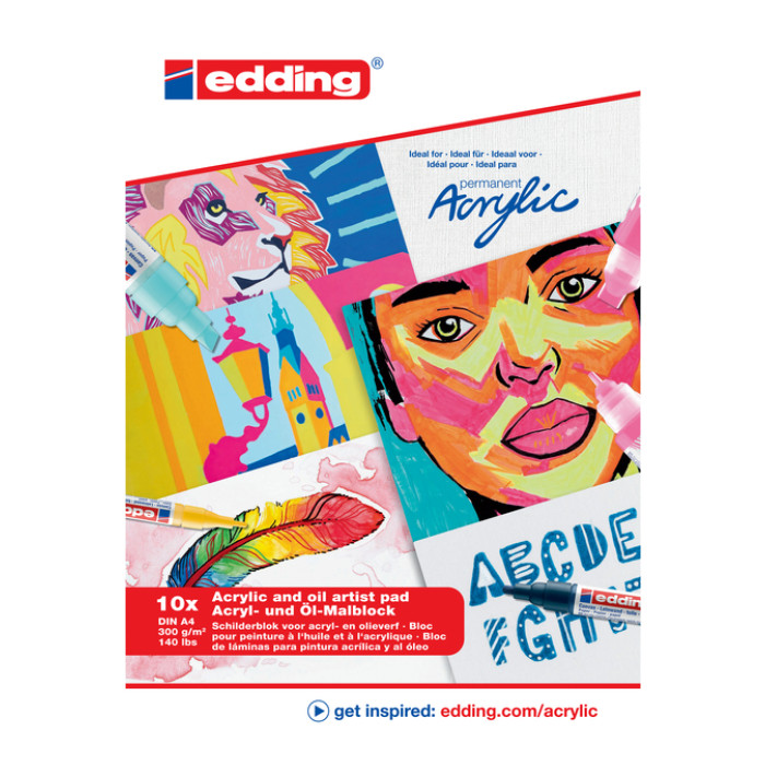 Olie- en Acrylblok edding 30010 A4 10 vel 300 gram wit